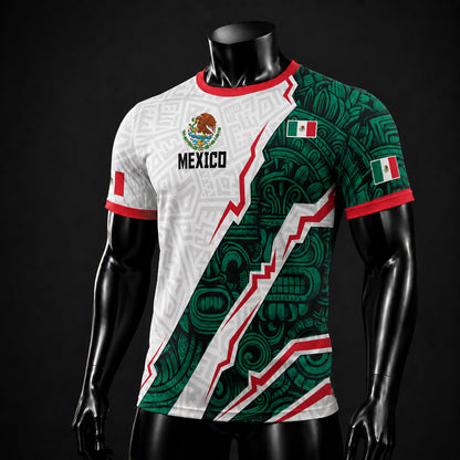 SJ-345-Repeating Mexican Heritage Printed Football Uniform, Shorts Colorful Tribal Warrior Match Day Coordinates