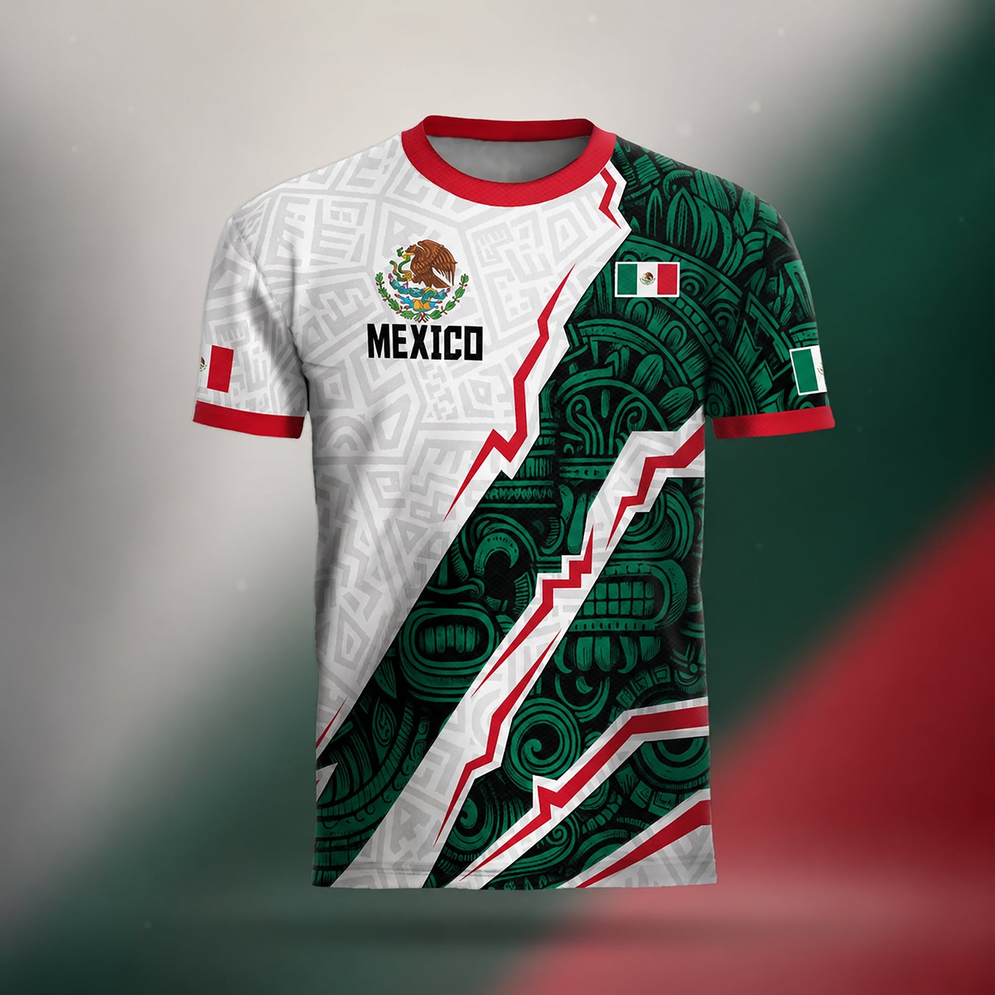 SJ-345-Repeating Mexican Heritage Printed Football Uniform, Shorts Colorful Tribal Warrior Match Day Coordinates