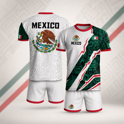 SJ-345-Repeating Mexican Heritage Printed Football Uniform, Shorts Colorful Tribal Warrior Match Day Coordinates