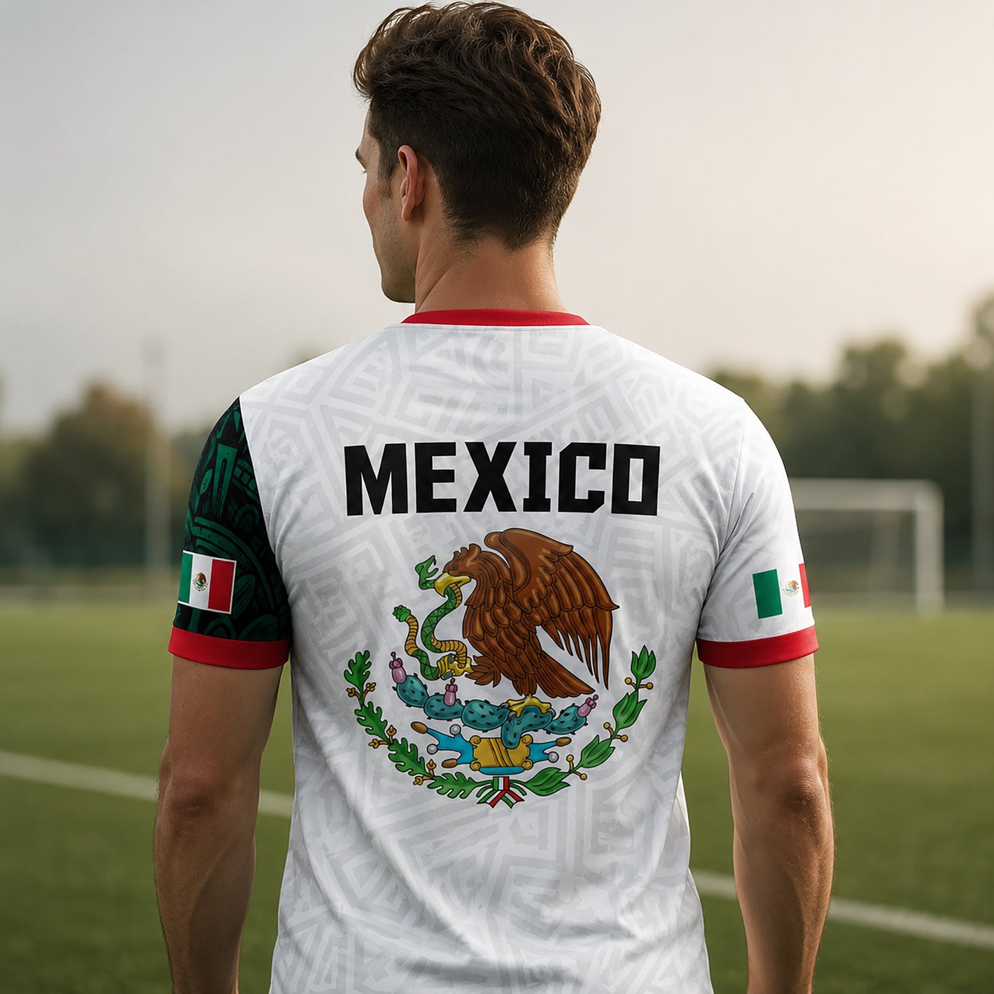 SJ-345-Repeating Mexican Heritage Printed Football Uniform, Shorts Colorful Tribal Warrior Match Day Coordinates