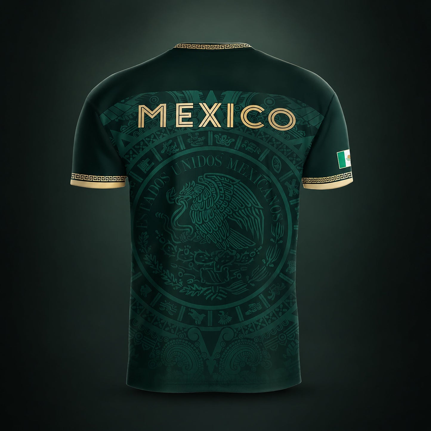 SJ-349-Green Mexico Soccer Jersey, Gold Eagle Seal Pattern Athletic Sportswear Collection Outfit