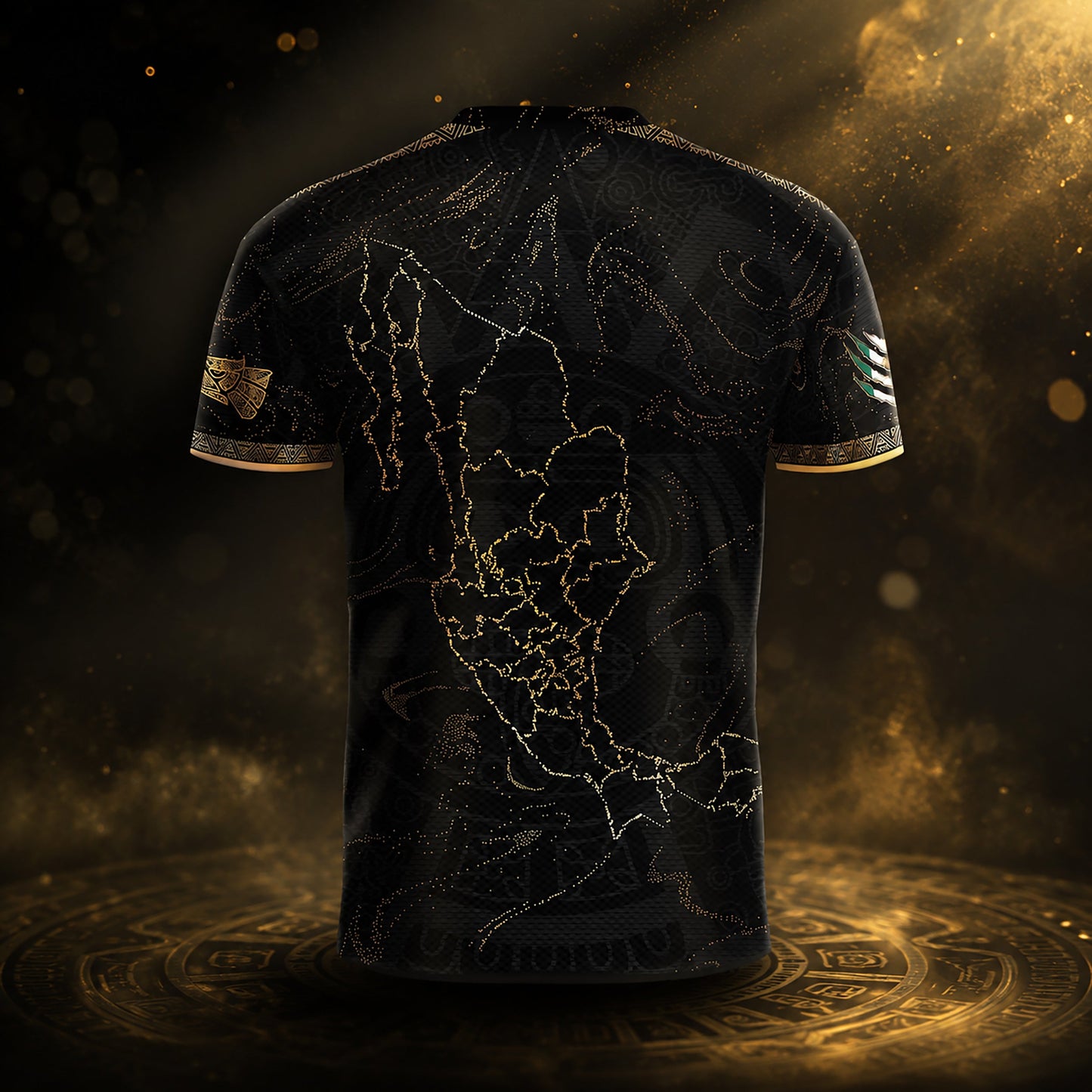 SJ-448-Exclusive Black And Gold Metallic Map Graphic Mexico National Football Team Soccer Jersey
