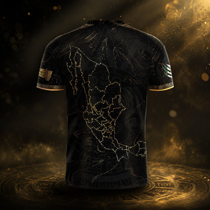 SJ-448-Exclusive Black And Gold Metallic Map Graphic Mexico National Football Team Soccer Jersey