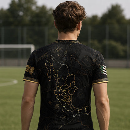 SJ-448-Exclusive Black And Gold Metallic Map Graphic Mexico National Football Team Soccer Jersey
