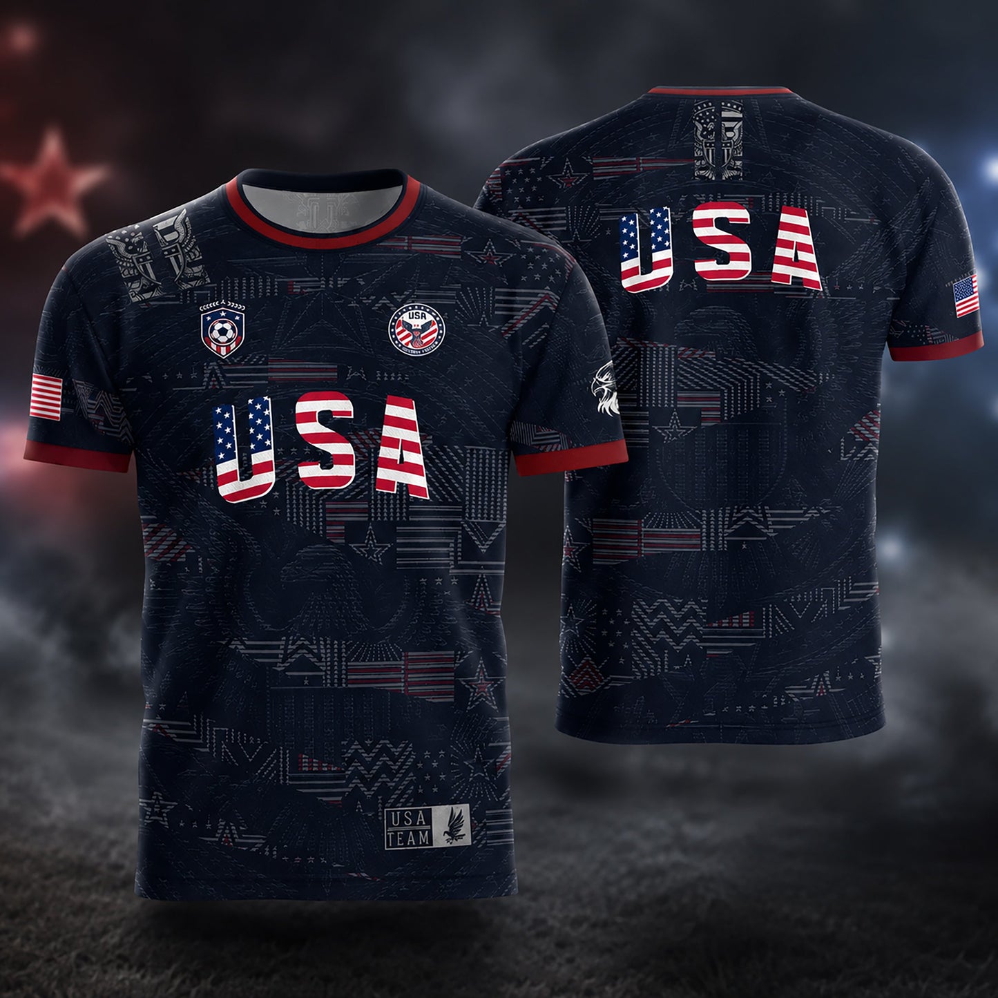 SJ-449-USA National Team Patriotic Flag Graphic Dark Navy Blue Football Soccer Jersey Uniform Set