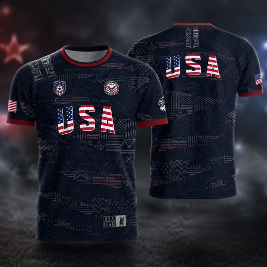 SJ-449-USA National Team Patriotic Flag Graphic Dark Navy Blue Football Soccer Jersey Uniform Set