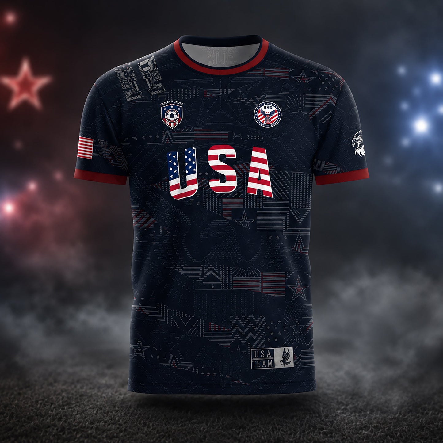 SJ-449-USA National Team Patriotic Flag Graphic Dark Navy Blue Football Soccer Jersey Uniform Set