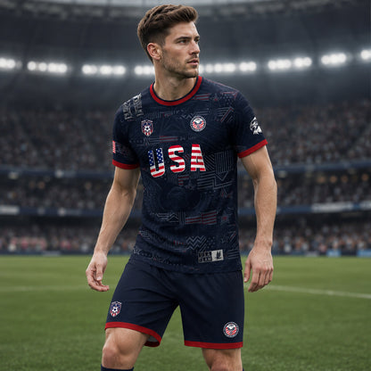 SJ-449-USA National Team Patriotic Flag Graphic Dark Navy Blue Football Soccer Jersey Uniform Set