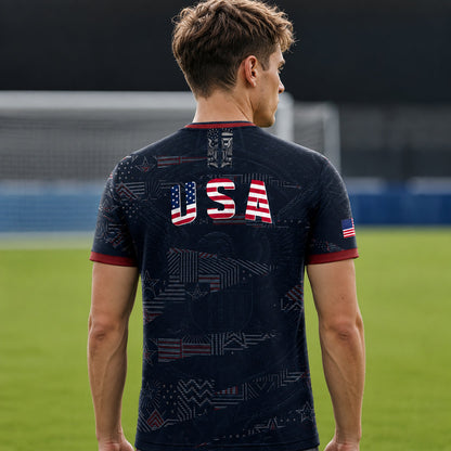 SJ-449-USA National Team Patriotic Flag Graphic Dark Navy Blue Football Soccer Jersey Uniform Set