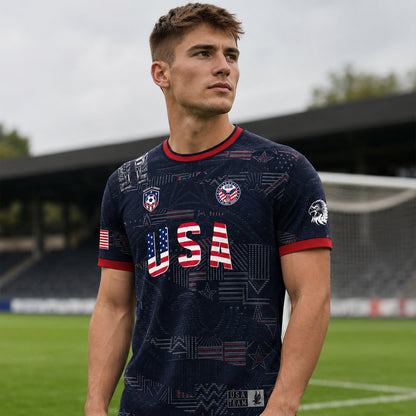SJ-449-USA National Team Patriotic Flag Graphic Dark Navy Blue Football Soccer Jersey Uniform Set