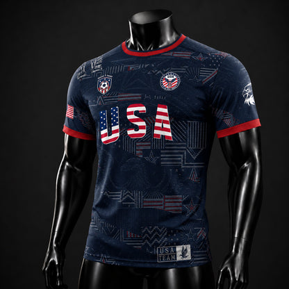 SJ-449-USA National Team Patriotic Flag Graphic Dark Navy Blue Football Soccer Jersey Uniform Set