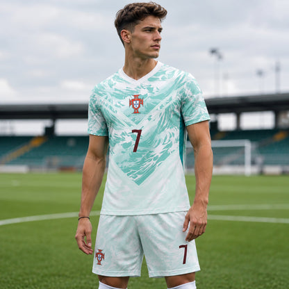 SJ-450,451-Adult/Youth Portugal National Team Home And Away Soccer Kit Set Featuring Ronaldo Player Signature Print