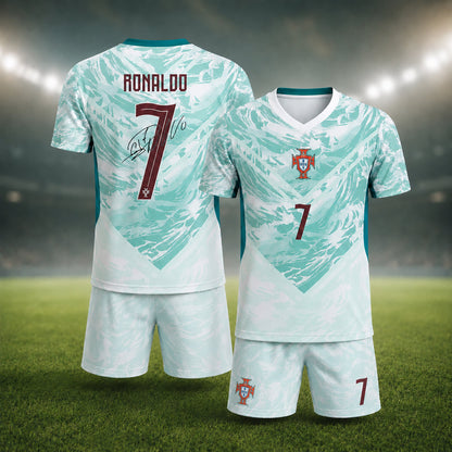 SJ-450,451-Adult/Youth Portugal National Team Home And Away Soccer Kit Set Featuring Ronaldo Player Signature Print