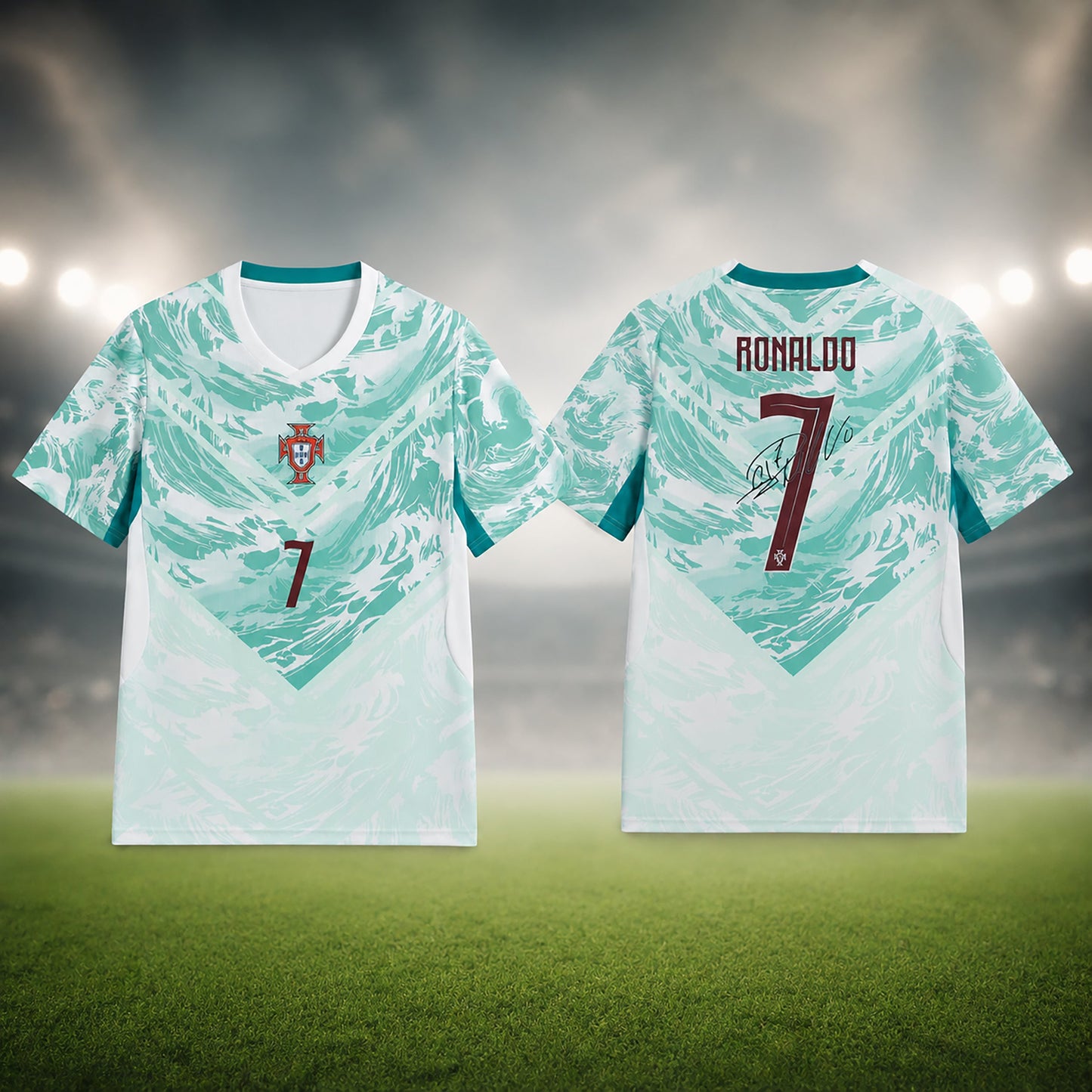 SJ-450,451-Adult/Youth Portugal National Team Home And Away Soccer Kit Set Featuring Ronaldo Player Signature Print