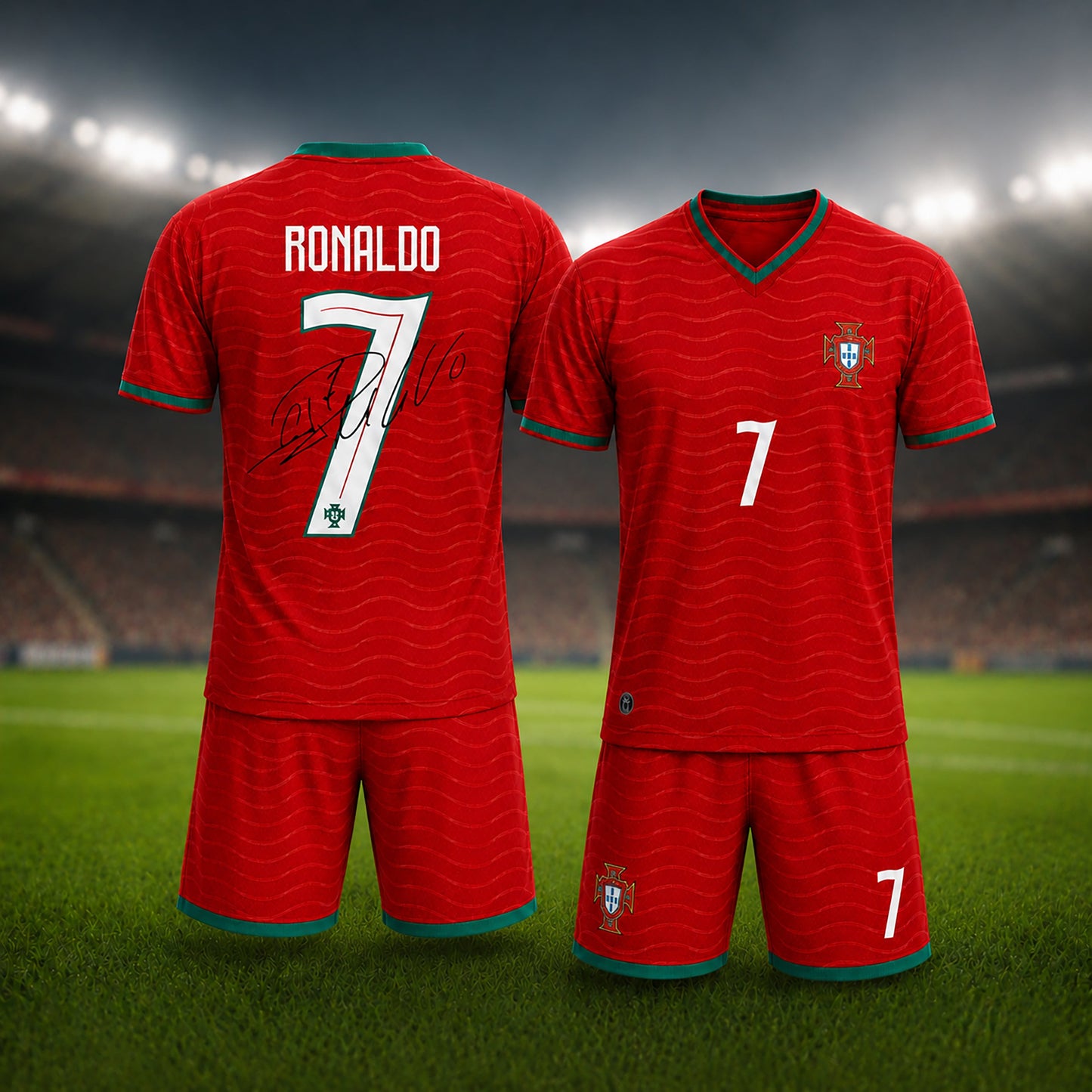 SJ-450,451-Adult/Youth Portugal National Team Home And Away Soccer Kit Set Featuring Ronaldo Player Signature Print