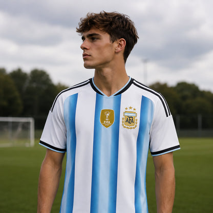 SJ-454-Adult/Youth Argentina Home And Away Soccer Uniform Set Featuring Printed Messi Autograph On The Back