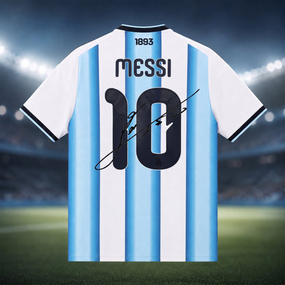 SJ-454-Adult/Youth Argentina Home And Away Soccer Uniform Set Featuring Printed Messi Autograph On The Back