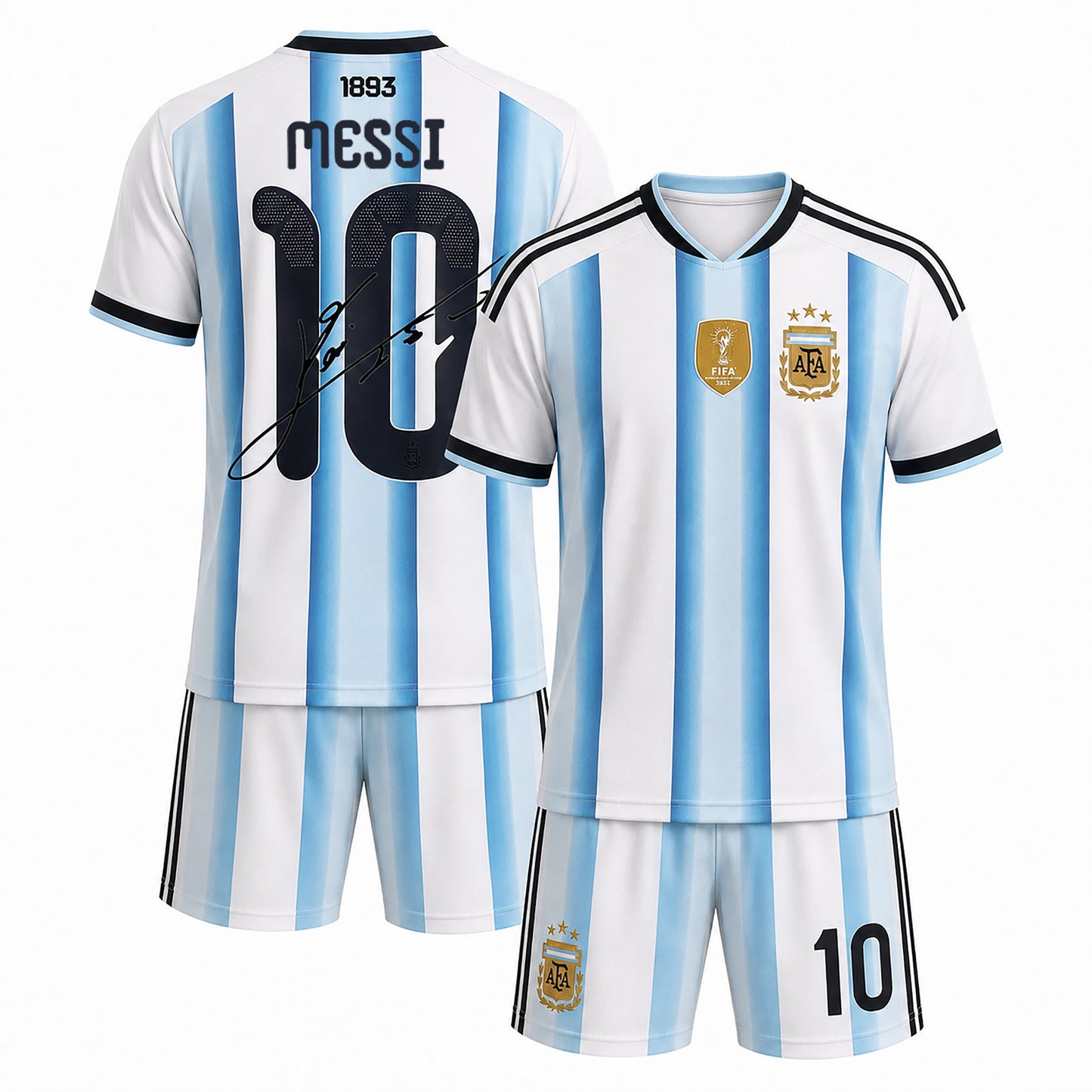 SJ-454-Adult/Youth Argentina Home And Away Soccer Uniform Set Featuring Printed Messi Autograph On The Back