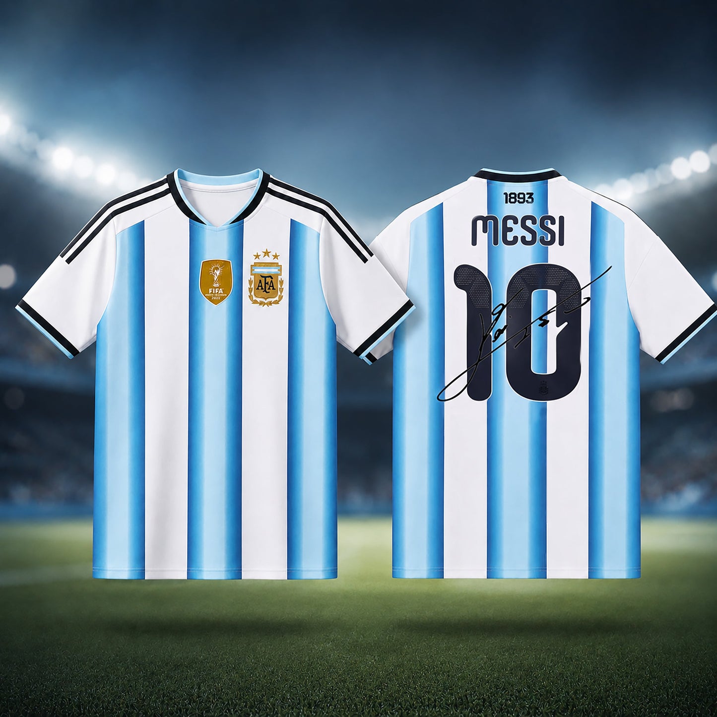 SJ-454-Adult/Youth Argentina Home And Away Soccer Uniform Set Featuring Printed Messi Autograph On The Back