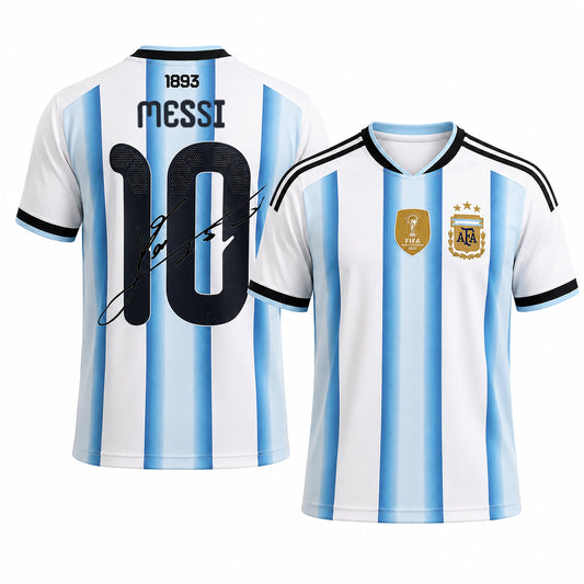 SJ-454-Adult/Youth Argentina Home And Away Soccer Uniform Set Featuring Printed Messi Autograph On The Back