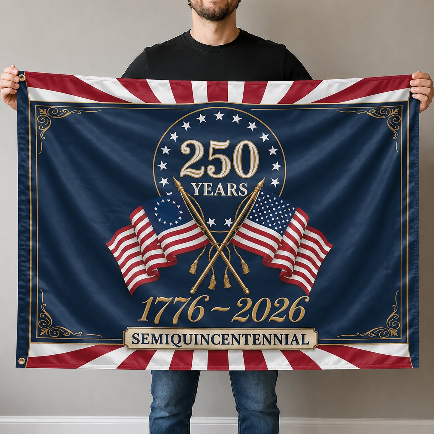 FLG-279-250 Years American Semiquincentennial Patriotic Garden House Flag Combo, 1776-2026 United States Celebration Banner
