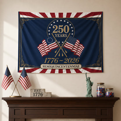 FLG-279-250 Years American Semiquincentennial Patriotic Garden House Flag Combo, 1776-2026 United States Celebration Banner