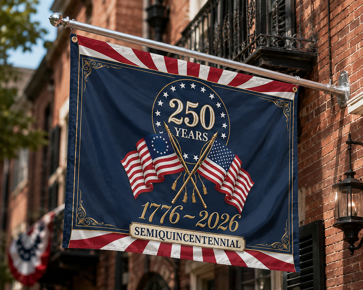 FLG-279-250 Years American Semiquincentennial Patriotic Garden House Flag Combo, 1776-2026 United States Celebration Banner
