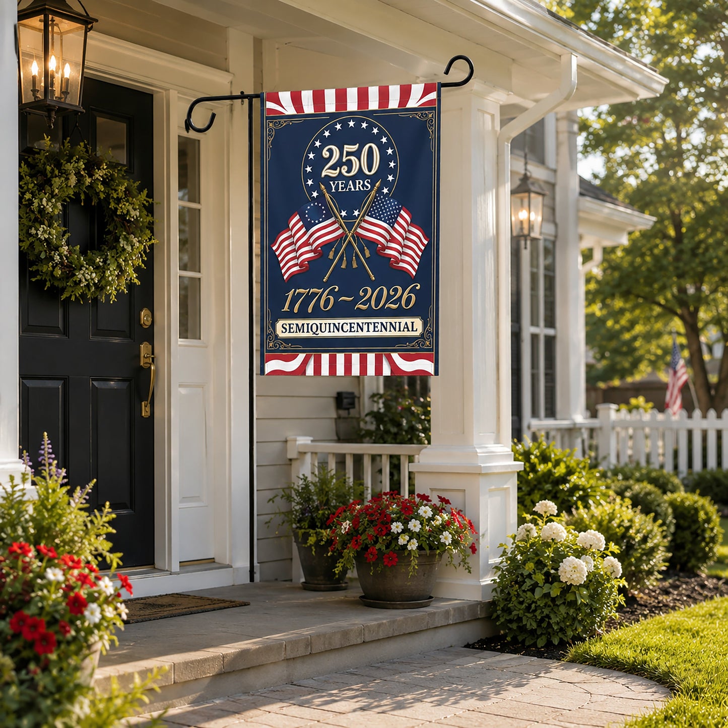 FLG-279-250 Years American Semiquincentennial Patriotic Garden House Flag Combo, 1776-2026 United States Celebration Banner