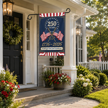 FLG-279-250 Years American Semiquincentennial Patriotic Garden House Flag Combo, 1776-2026 United States Celebration Banner