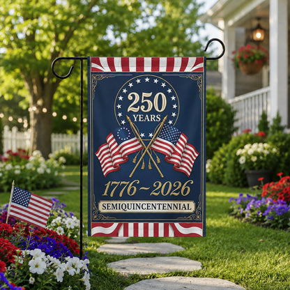 FLG-279-250 Years American Semiquincentennial Patriotic Garden House Flag Combo, 1776-2026 United States Celebration Banner