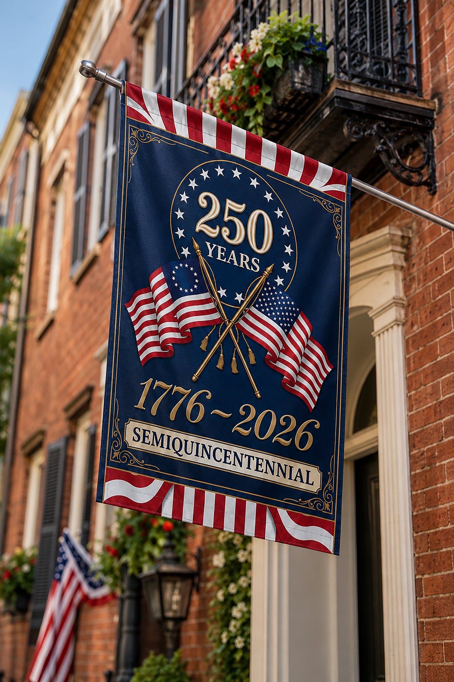 FLG-279-250 Years American Semiquincentennial Patriotic Garden House Flag Combo, 1776-2026 United States Celebration Banner
