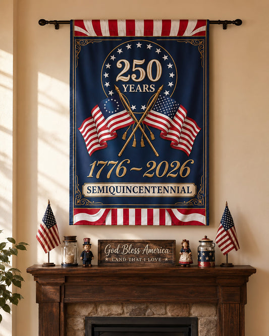 FLG-279-250 Years American Semiquincentennial Patriotic Garden House Flag Combo, 1776-2026 United States Celebration Banner