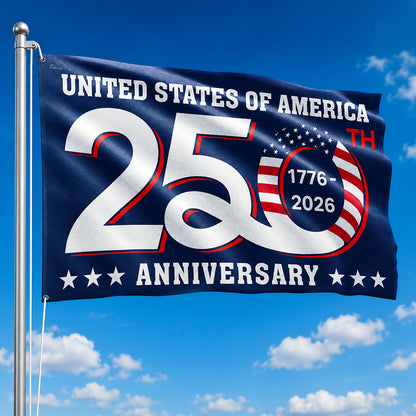 FLG-366-Blue Patriotic USA Flag, United States Semiquincentennial 250th Anniversary Celebration Banner Outdoor Decoration