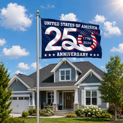 FLG-366-Blue Patriotic USA Flag, United States Semiquincentennial 250th Anniversary Celebration Banner Outdoor Decoration