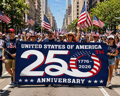FLG-366-Blue Patriotic USA Flag, United States Semiquincentennial 250th Anniversary Celebration Banner Outdoor Decoration