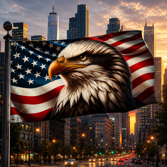 FLG-369-Patriotic American Flag Bald Eagle Banner Outdoor United States Independence Day House Yard Decor