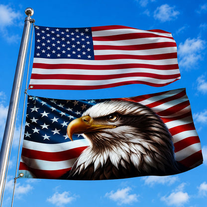 FLG-369-Patriotic American Flag Bald Eagle Banner Outdoor United States Independence Day House Yard Decor