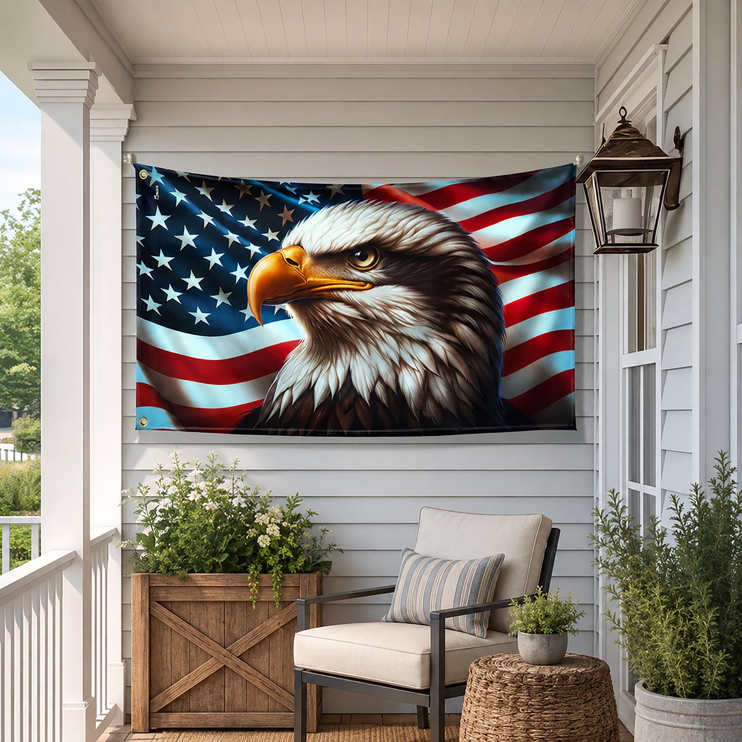 FLG-369-Patriotic American Flag Bald Eagle Banner Outdoor United States Independence Day House Yard Decor