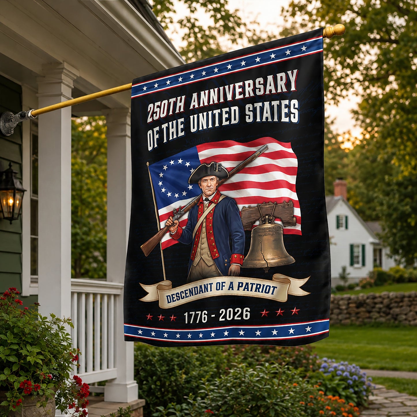 FLG-375-American 250 Years Revolutionary Flag, Betsy Ross Style Liberty Bell Yard Garden Flag