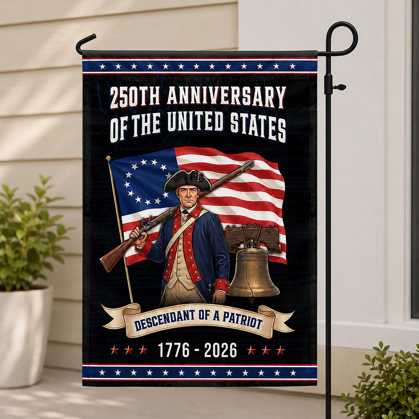FLG-375-American 250 Years Revolutionary Flag, Betsy Ross Style Liberty Bell Yard Garden Flag