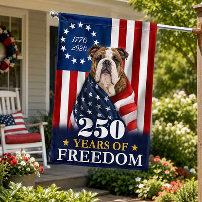 FLG-376-Patriotic USA Garden Flag, Bulldog Semiquincentennial 250th Anniversary Banner Outdoor Decoration