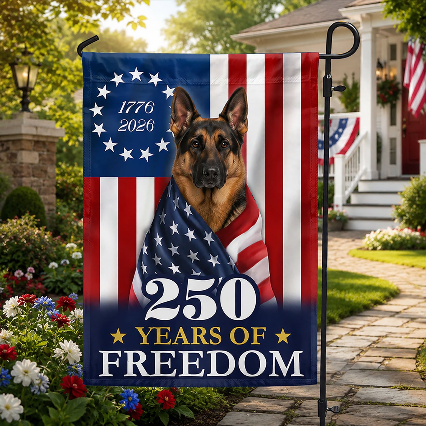 FLG-377-United States 250th Anniversary Flag, Large Commemorative German Shepherd Star Spangled Banner Outdoor Decoration