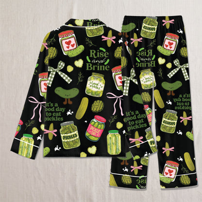 PJ-022-Satin Pickle Print Button Up Pajama Set