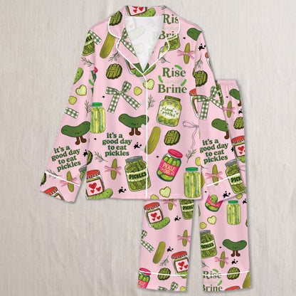 PJ-022-Satin Pickle Print Button Up Pajama Set