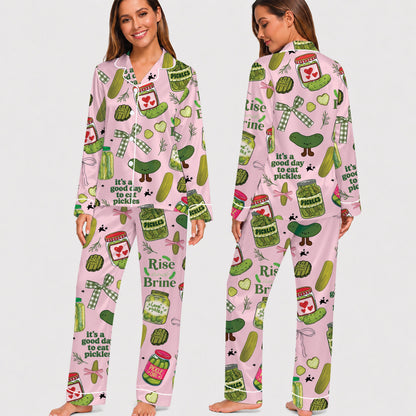 PJ-022-Satin Pickle Print Button Up Pajama Set