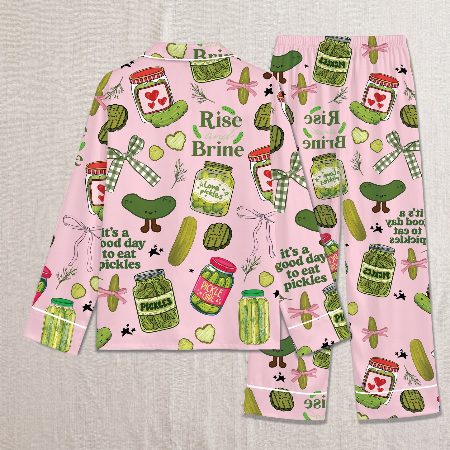 PJ-022-Satin Pickle Print Button Up Pajama Set