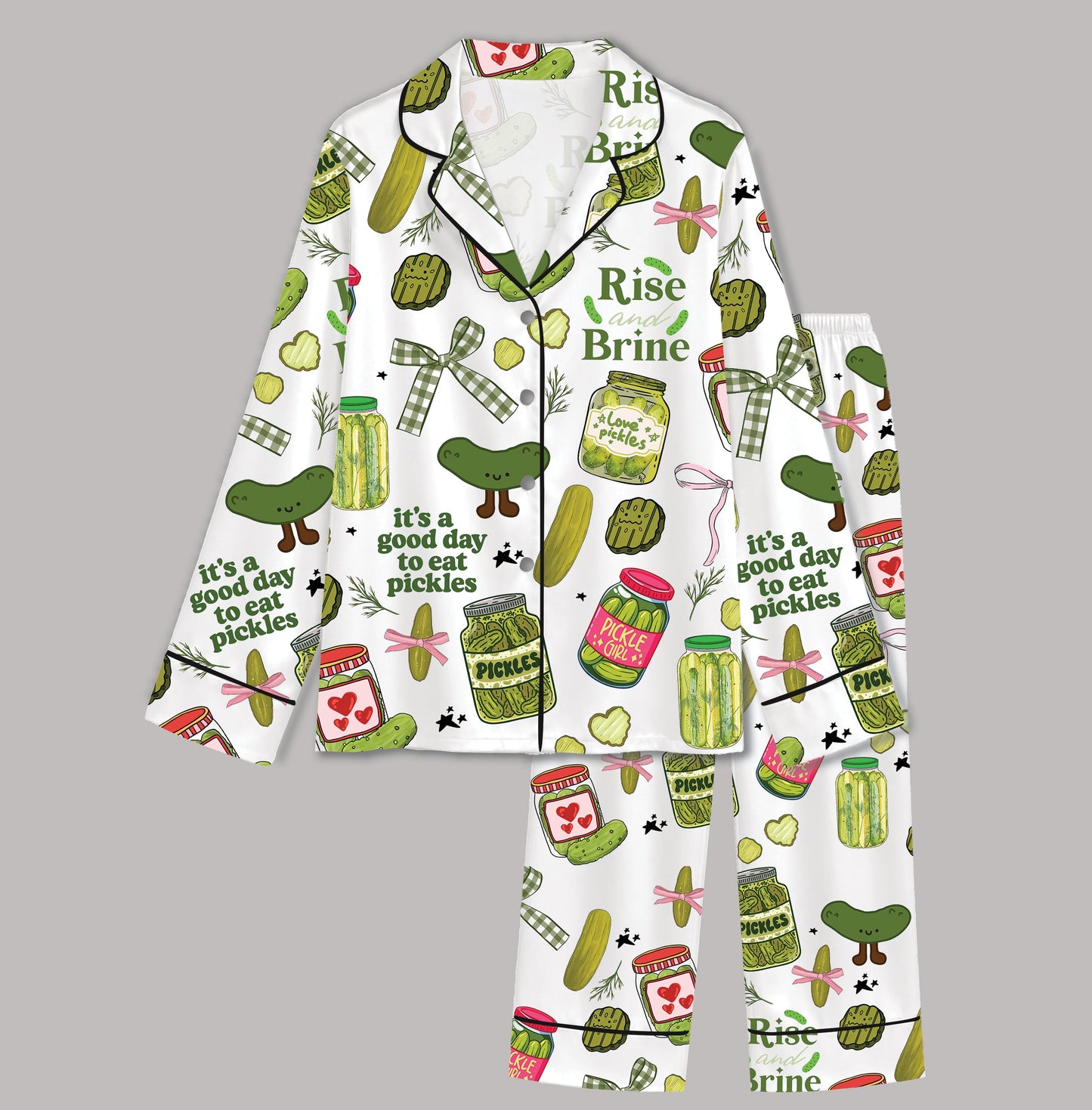 PJ-022-Satin Pickle Print Button Up Pajama Set