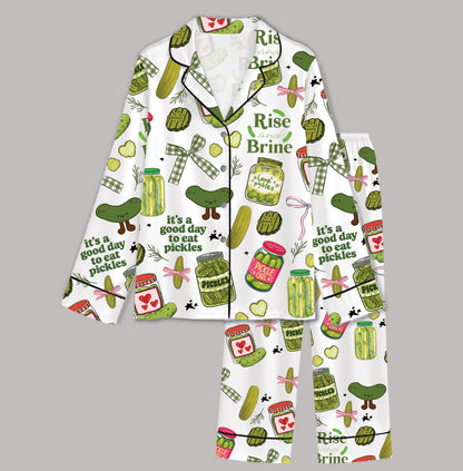 PJ-022-Satin Pickle Print Button Up Pajama Set