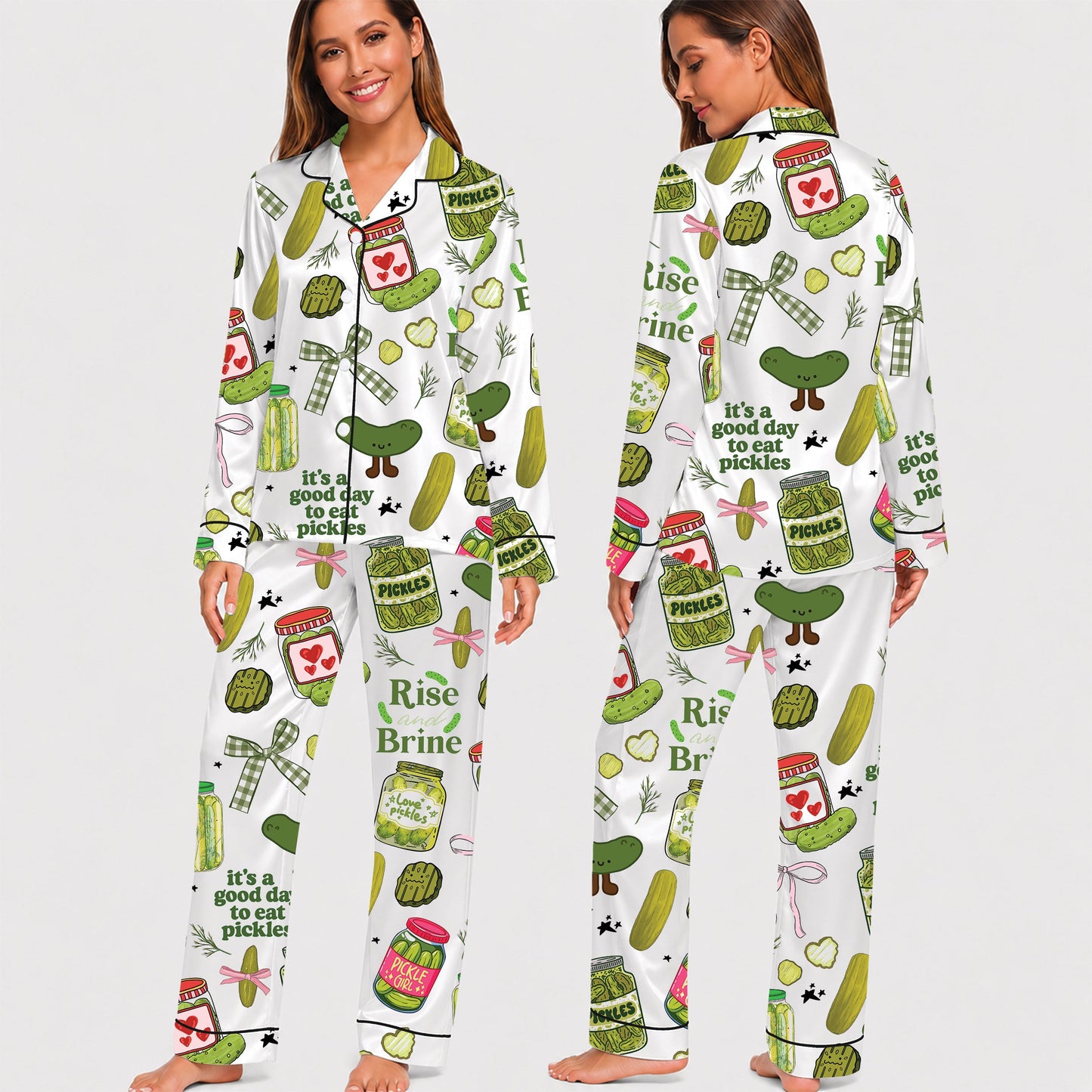 PJ-022-Satin Pickle Print Button Up Pajama Set