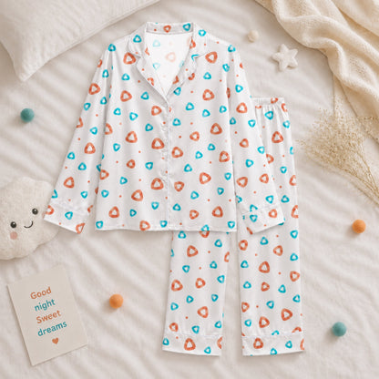PJ-055-Geometric Print Pajama Set Featuring Colorful Rounded Triangles and Playful Abstract Pattern Design